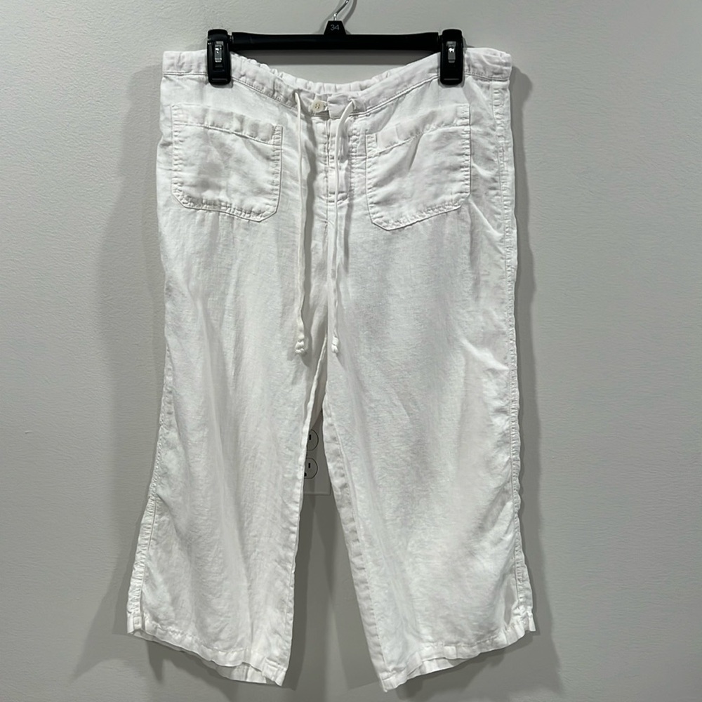 Vince White Linen Wide Legged Cropped Pants Size M EUC